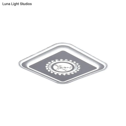 DecorBites™ DecorBites™ Modern LED Square Acrylic Flush Mount Light – Minimalistic White Ceiling Lighting with Floral/Plum Blossom/Deer Pattern