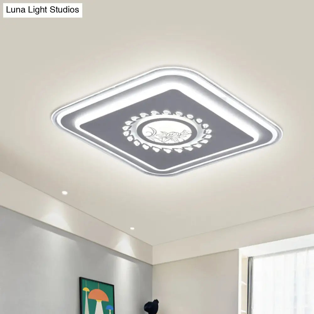 DecorBites™ DecorBites™ Modern LED Square Acrylic Flush Mount Light – Minimalistic White Ceiling Lighting with Floral/Plum Blossom/Deer Pattern