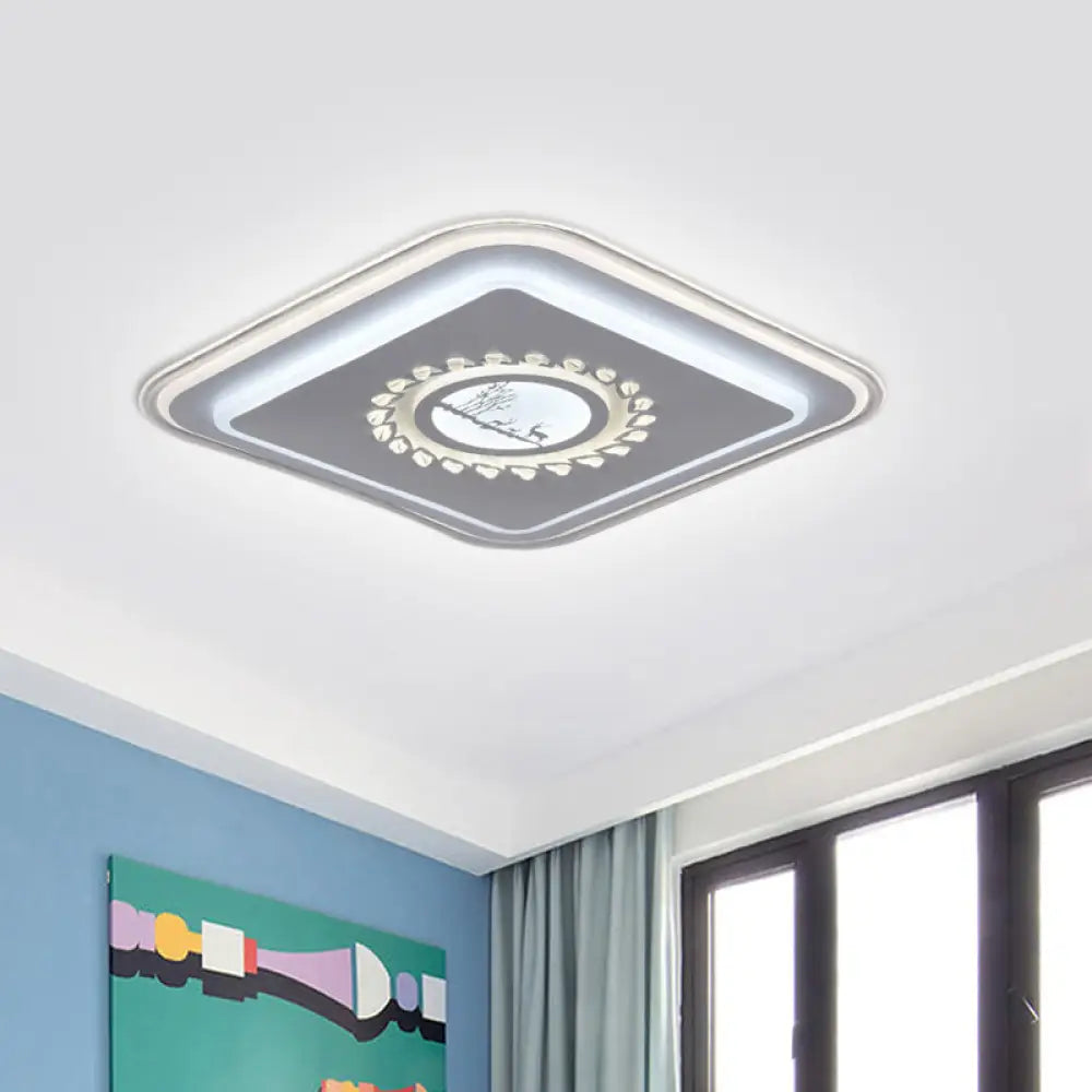 DecorBites™ DecorBites™ Modern LED Square Acrylic Flush Mount Light – Minimalistic White Ceiling Lighting with Floral/Plum Blossom/Deer Pattern