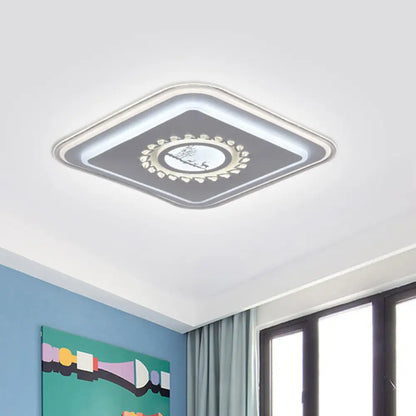 DecorBites™ DecorBites™ Modern LED Square Acrylic Flush Mount Light – Minimalistic White Ceiling Lighting with Floral/Plum Blossom/Deer Pattern