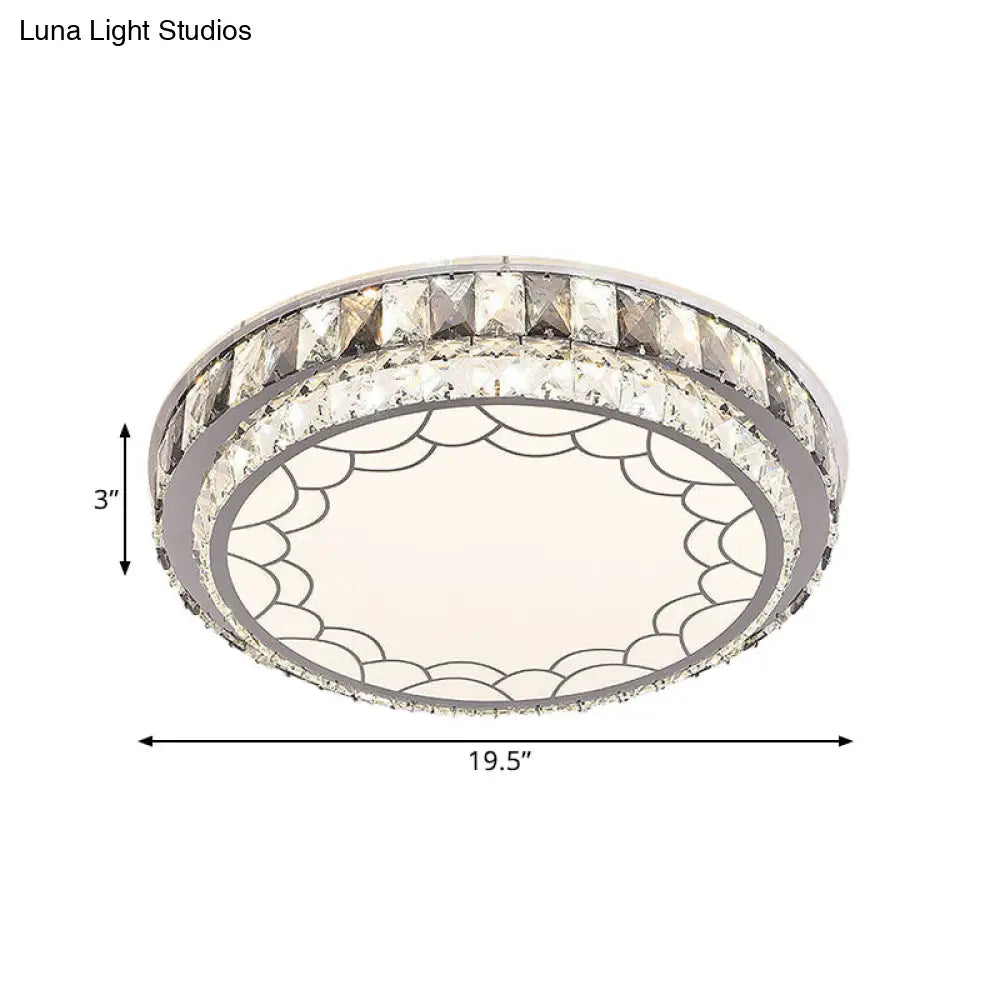 DecorBites™ DecorBites™ Modern LED Stainless-Steel Flushmount Light Fixture with Clear Faceted Crystal Blocks and Flower/Cloud Pattern