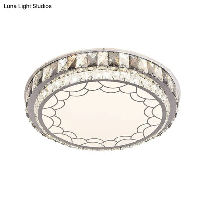 DecorBites™ DecorBites™ Modern LED Stainless-Steel Flushmount Light Fixture with Clear Faceted Crystal Blocks and Flower/Cloud Pattern