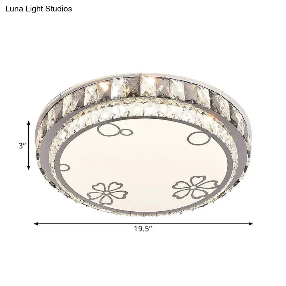 DecorBites™ DecorBites™ Modern LED Stainless-Steel Flushmount Light Fixture with Clear Faceted Crystal Blocks and Flower/Cloud Pattern