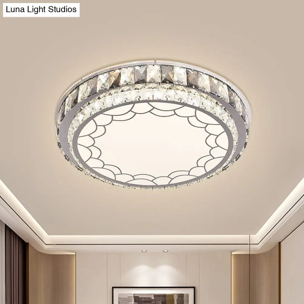 DecorBites™ DecorBites™ Modern LED Stainless-Steel Flushmount Light Fixture with Clear Faceted Crystal Blocks and Flower/Cloud Pattern