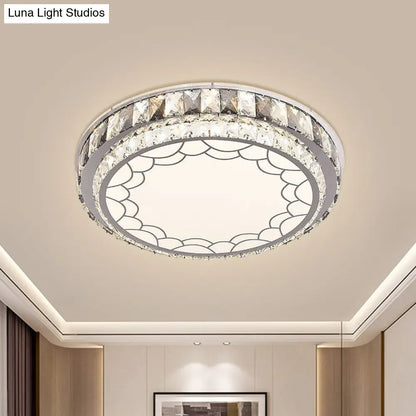 DecorBites™ DecorBites™ Modern LED Stainless-Steel Flushmount Light Fixture with Clear Faceted Crystal Blocks and Flower/Cloud Pattern