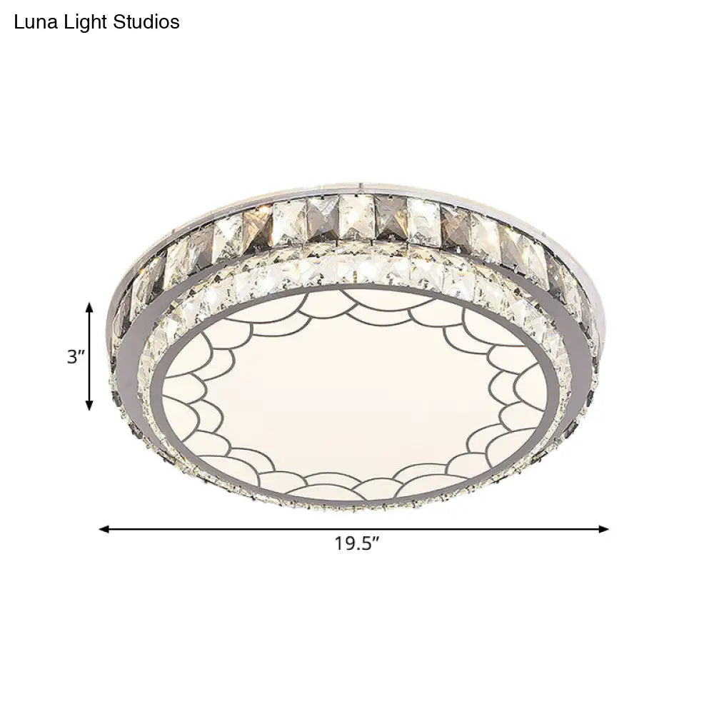 DecorBites™ DecorBites™ Modern LED Stainless-Steel Flushmount Light Fixture with Clear Faceted Crystal Blocks and Flower/Cloud Pattern