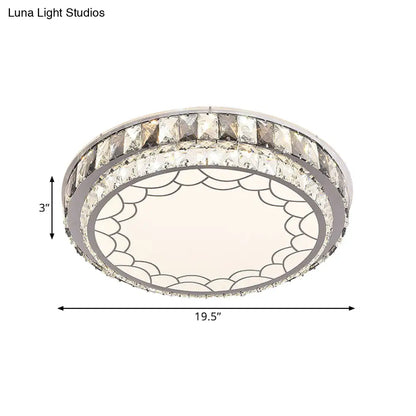 DecorBites™ DecorBites™ Modern LED Stainless-Steel Flushmount Light Fixture with Clear Faceted Crystal Blocks and Flower/Cloud Pattern