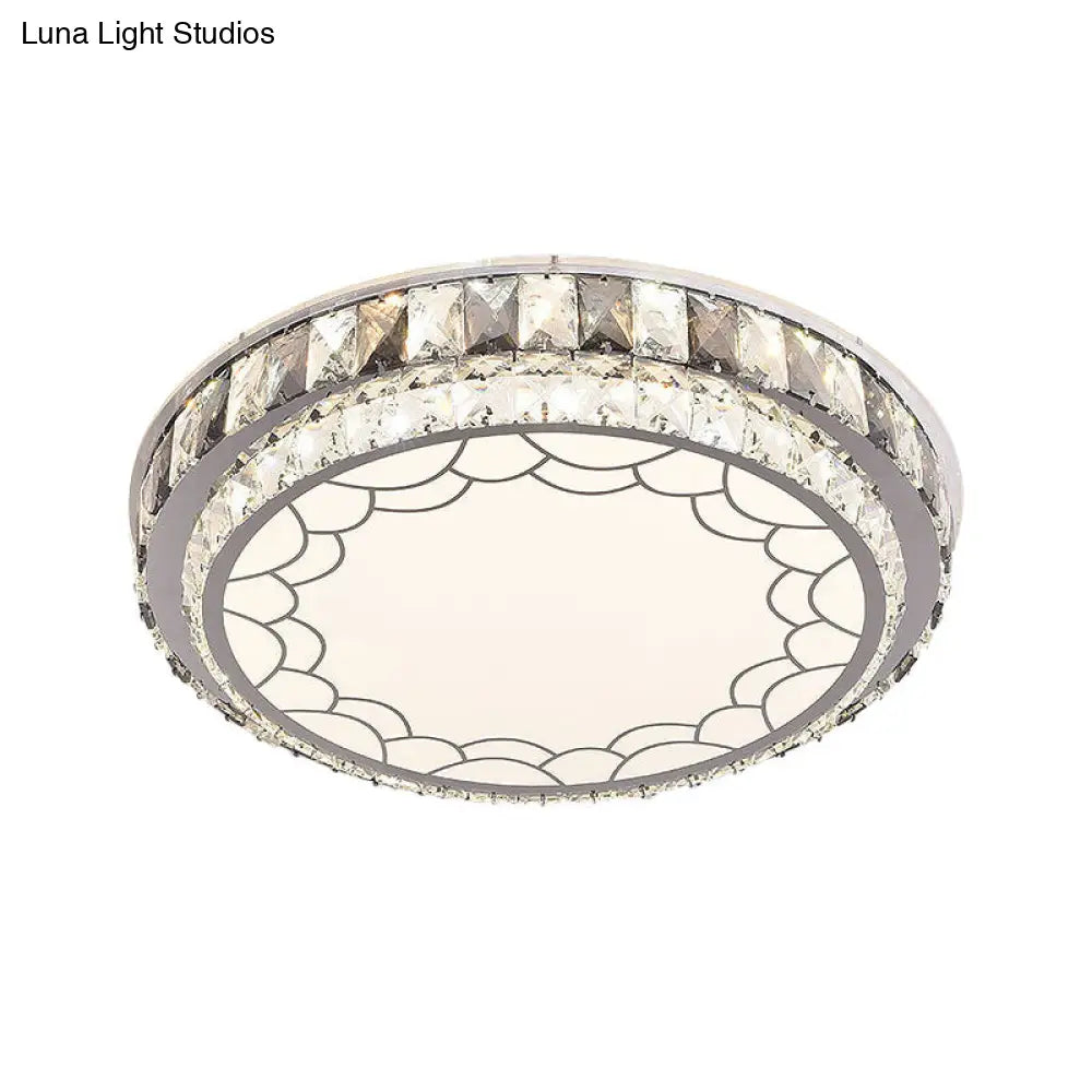 DecorBites™ DecorBites™ Modern LED Stainless-Steel Flushmount Light Fixture with Clear Faceted Crystal Blocks and Flower/Cloud Pattern