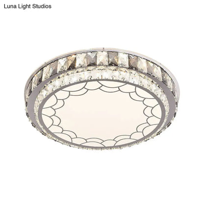 DecorBites™ DecorBites™ Modern LED Stainless-Steel Flushmount Light Fixture with Clear Faceted Crystal Blocks and Flower/Cloud Pattern