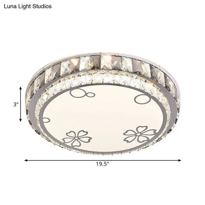 DecorBites™ DecorBites™ Modern LED Stainless-Steel Flushmount Light Fixture with Clear Faceted Crystal Blocks and Flower/Cloud Pattern
