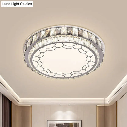 DecorBites™ DecorBites™ Modern LED Stainless-Steel Flushmount Light Fixture with Clear Faceted Crystal Blocks and Flower/Cloud Pattern