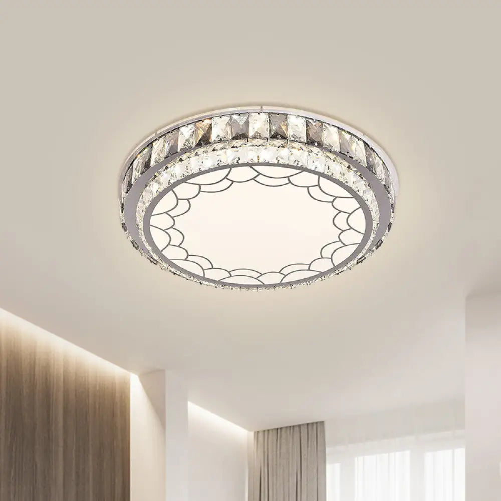 DecorBites™ DecorBites™ Modern LED Stainless-Steel Flushmount Light Fixture with Clear Faceted Crystal Blocks and Flower/Cloud Pattern