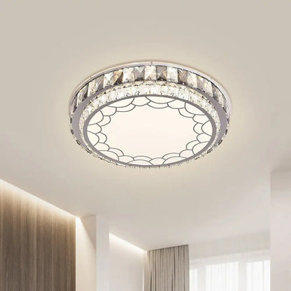DecorBites™ DecorBites™ Modern LED Stainless-Steel Flushmount Light Fixture with Clear Faceted Crystal Blocks and Flower/Cloud Pattern