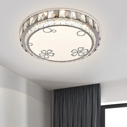 DecorBites™ DecorBites™ Modern LED Stainless-Steel Flushmount Light Fixture with Clear Faceted Crystal Blocks and Flower/Cloud Pattern