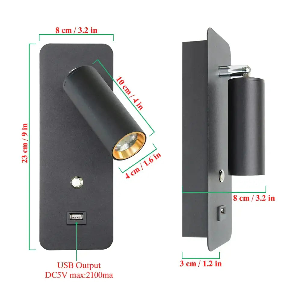 Black led wall lights with gold-accented lens and usb charging port for modern bedroom decorbites led wall sconce