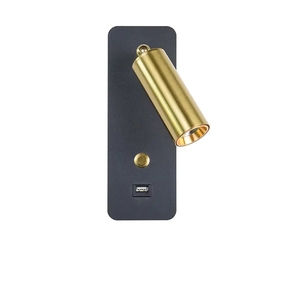 Modern led wall lights with gold-finished cylindrical design, black base, usb charging port, and control button for bedroom decorbites led wall lighting