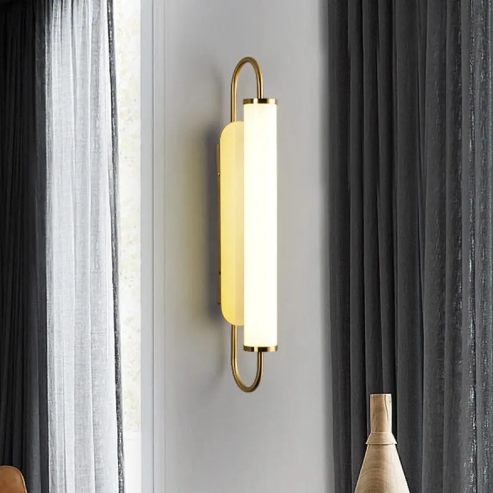 DecorBites™ DecorBites™ Modern LED Wall Sconce - Brass Finish Tubular Mount Lamp with Opal Glass Shade for Stairway