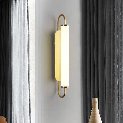 DecorBites™ DecorBites™ Modern LED Wall Sconce - Brass Finish Tubular Mount Lamp with Opal Glass Shade for Stairway