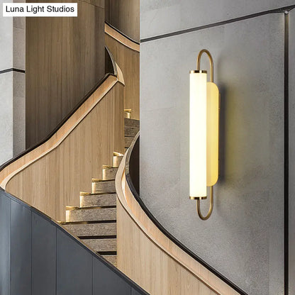 DecorBites™ DecorBites™ Modern LED Wall Sconce - Brass Finish Tubular Mount Lamp with Opal Glass Shade for Stairway