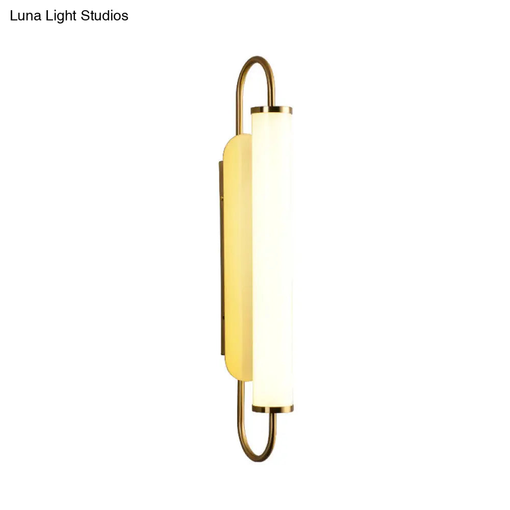 DecorBites™ DecorBites™ Modern LED Wall Sconce - Brass Finish Tubular Mount Lamp with Opal Glass Shade for Stairway