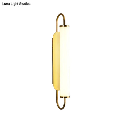 DecorBites™ DecorBites™ Modern LED Wall Sconce - Brass Finish Tubular Mount Lamp with Opal Glass Shade for Stairway