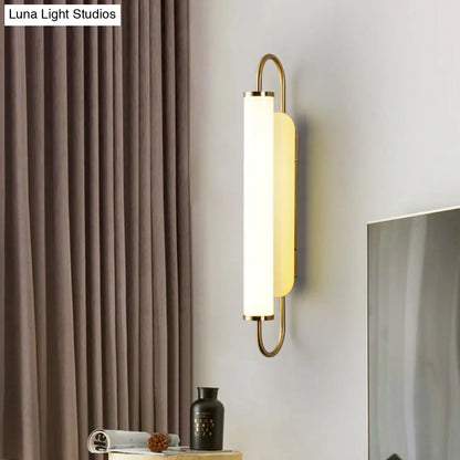 DecorBites™ DecorBites™ Modern LED Wall Sconce - Brass Finish Tubular Mount Lamp with Opal Glass Shade for Stairway