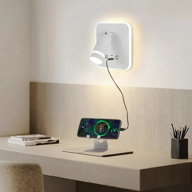 Modern white led wall sconce with adjustable spotlight and usb charging port for bedroom reading light decorbites led wall