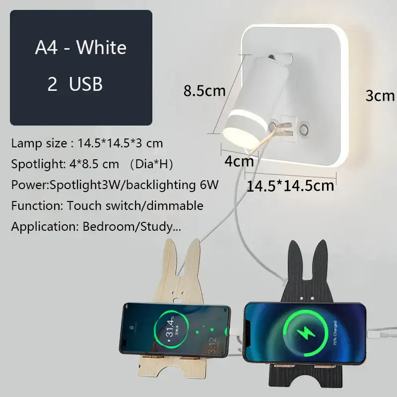 White modern led wall sconce with adjustable spotlight touch switch and two usb ports for bedroom reading light decorbites led wall