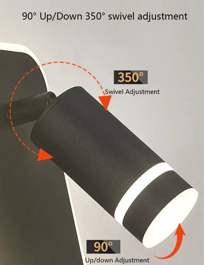 Black cylindrical led wall sconce with two white stripes and 350° swivel for bedroom reading by decorbites led wall