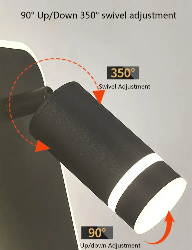 Black cylindrical led wall sconce with two white stripes and 350° swivel for bedroom reading by decorbites led wall