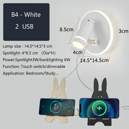 Modern led wall sconce white wall sconce with two usb ports and circular backlit decorbites led wall for bedroom reading light