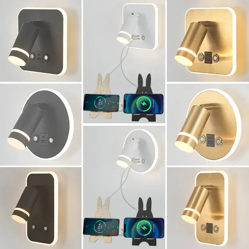 Modern led wall sconce with usb charging port in black white or gold for bedroom reading light by decorbites led wall