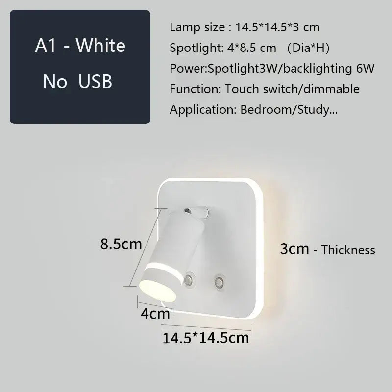 White a1 wall sconce with adjustable touch switch dimmable led wall sconce and usb charging for bedroom reading light decorbites led wall