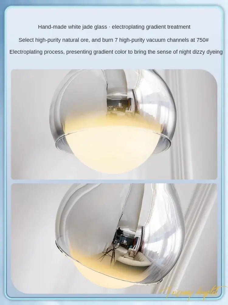 Modern led water droplet ceiling chandelier with hand-made white jade glass shade and amber electroplated gradient finish