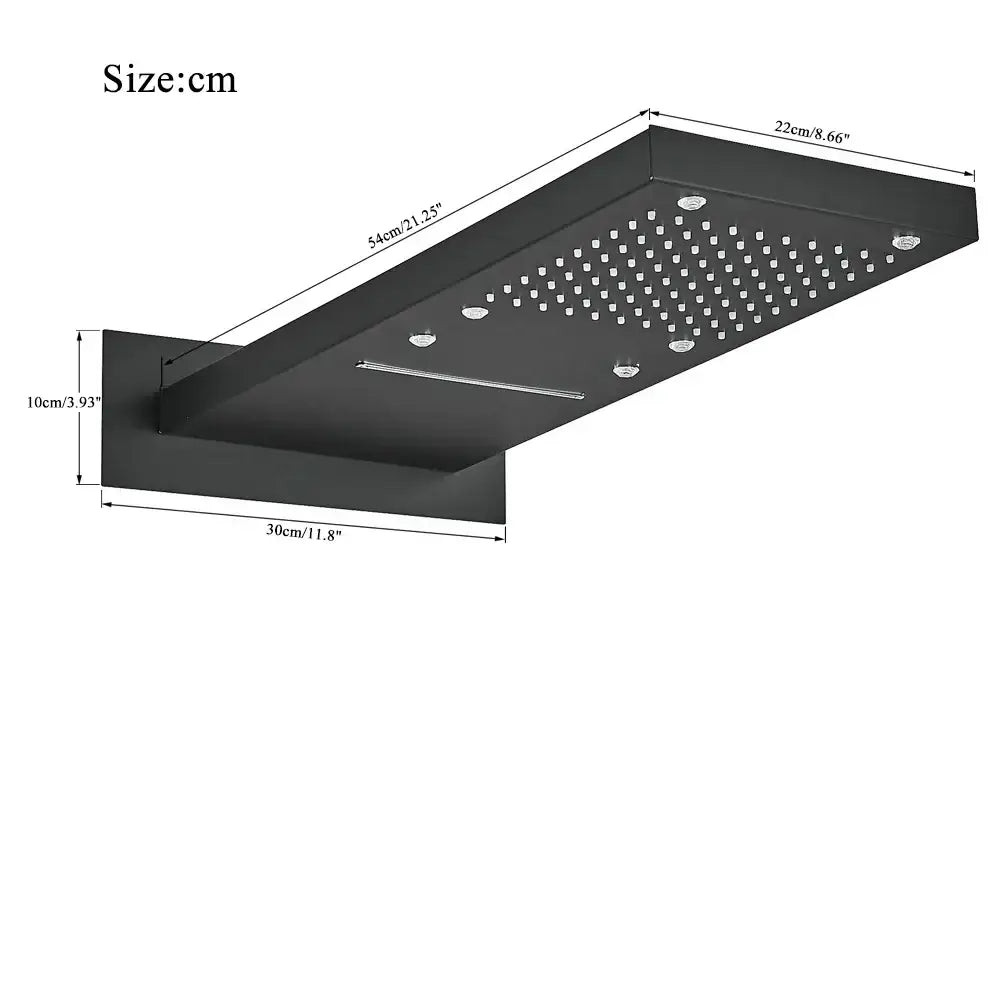 Modern black matte shower head with multiple nozzles and integrated led lighting for led waterfall shower use