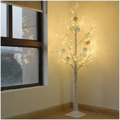 Modern led white birch tree table lamp with glowing lights and colorful ornaments for living room decorbites led white decor