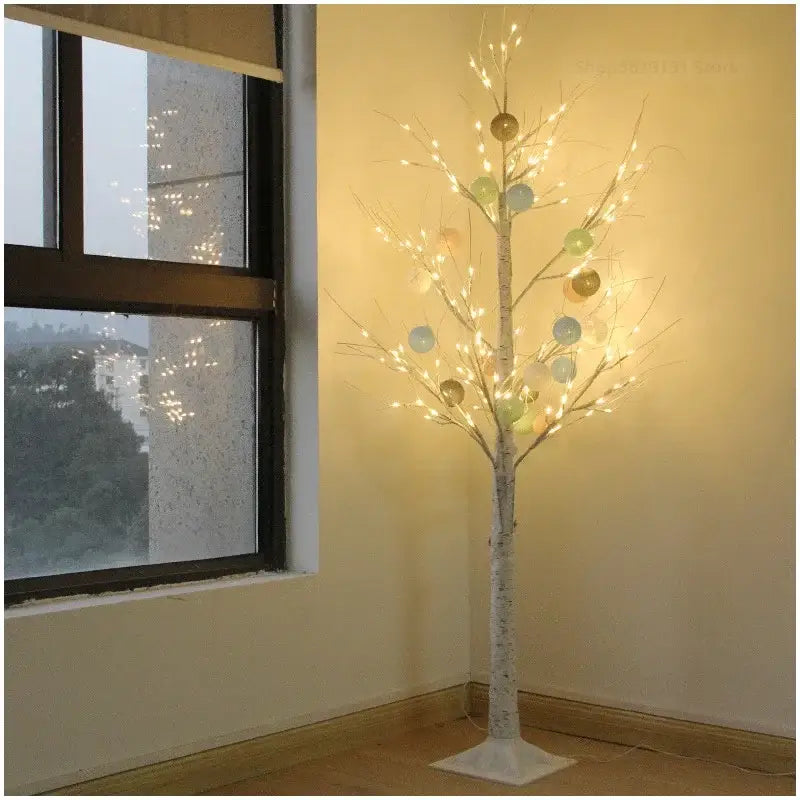 Modern led white birch tree table lamp with glowing lights and colorful ornaments for living room decorbites led white decor