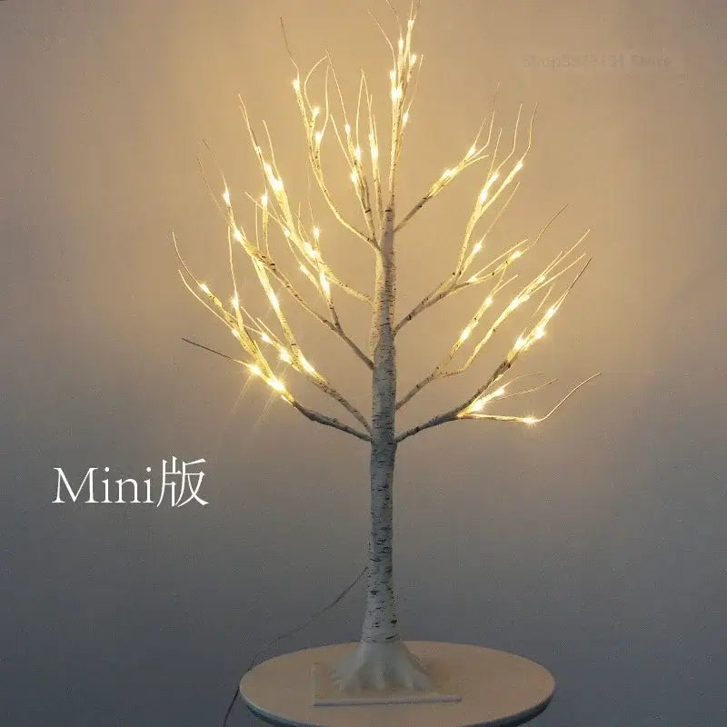Modern led white birch tree table lamp with warm white led lights on slender branches for living room decorbites led white