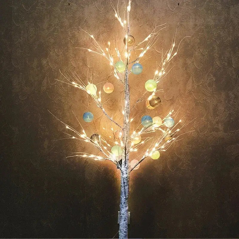Modern led white birch tree table lamp with glowing lights and colorful glass orbs for living room decorbites led white decor