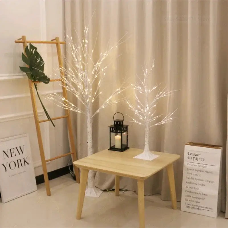 Modern led white birch tree table lamp with slender branches and glossy finish for living room decorbites led white decor