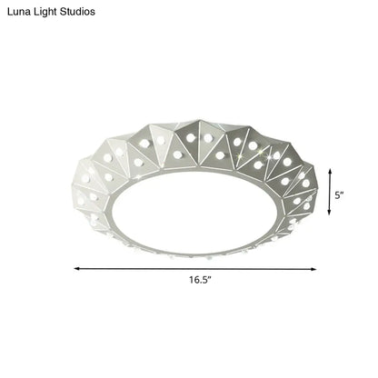 DecorBites™ DecorBites™ Modern LED White Flush Ceiling Light with Metal Drum & Diamond Design - Available in 16.5" & 22.5" Widths