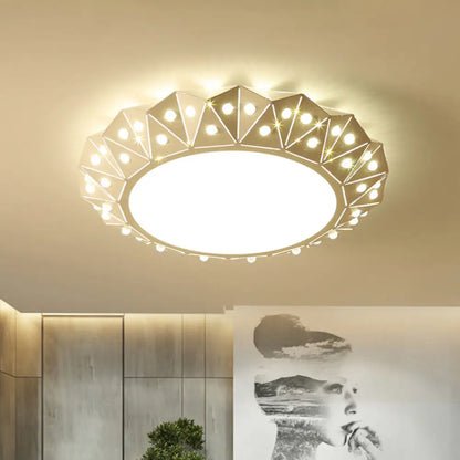 DecorBites™ DecorBites™ Modern LED White Flush Ceiling Light with Metal Drum & Diamond Design - Available in 16.5" & 22.5" Widths