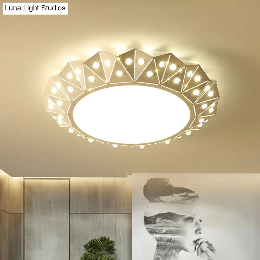 DecorBites™ DecorBites™ Modern LED White Flush Ceiling Light with Metal Drum & Diamond Design - Available in 16.5" & 22.5" Widths