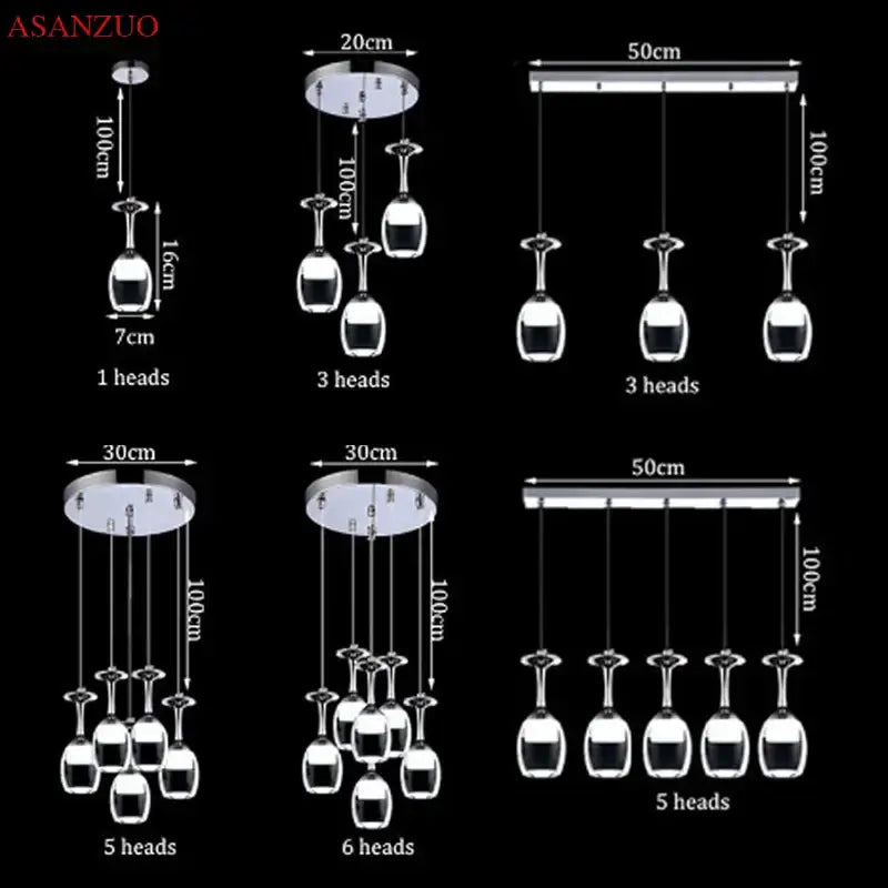 Asanzuo modern glass chandelier with clear crystal led wine glass pendant lights for dining room decorbites led wine