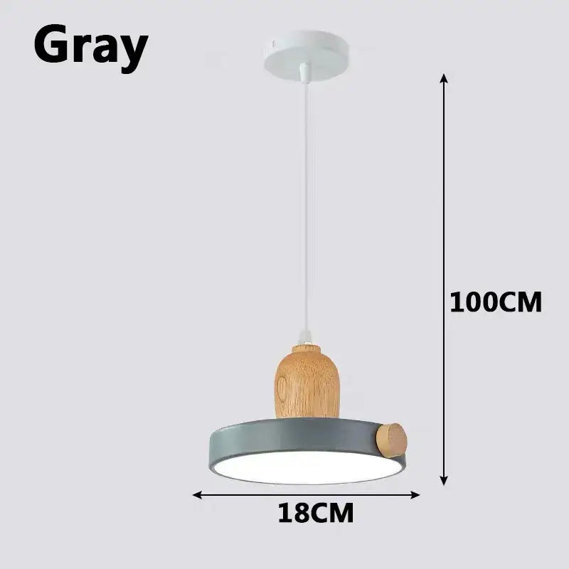 Modern led wood iron gray circular pendant light with wooden accent and white cord 100cm tall decorbites led wood