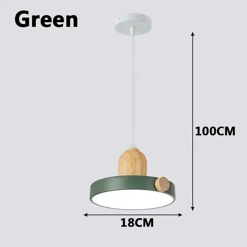 Modern green pendant light with wooden accent and circular design from decorbites led wood iron collection for bedroom decor