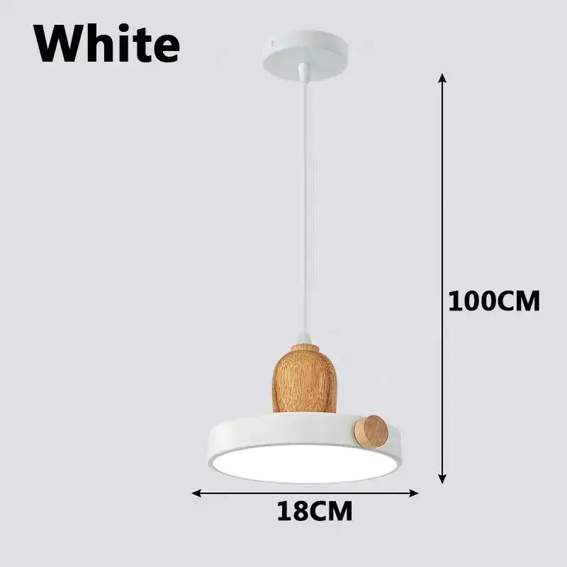 Modern led wood iron pendant light with white circular design and wooden accent for bedroom decorbites led wood lighting