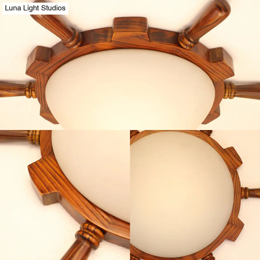 DecorBites™ DecorBites™ Modern LED Wood Rudder Flush Light with Frosted Glass Shade - Warm/White Light