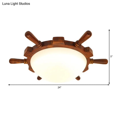 DecorBites™ DecorBites™ Modern LED Wood Rudder Flush Light with Frosted Glass Shade - Warm/White Light