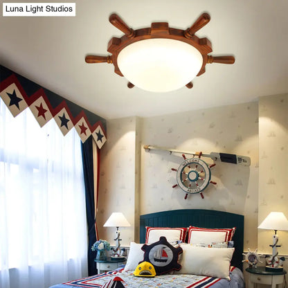 DecorBites™ DecorBites™ Modern LED Wood Rudder Flush Light with Frosted Glass Shade - Warm/White Light